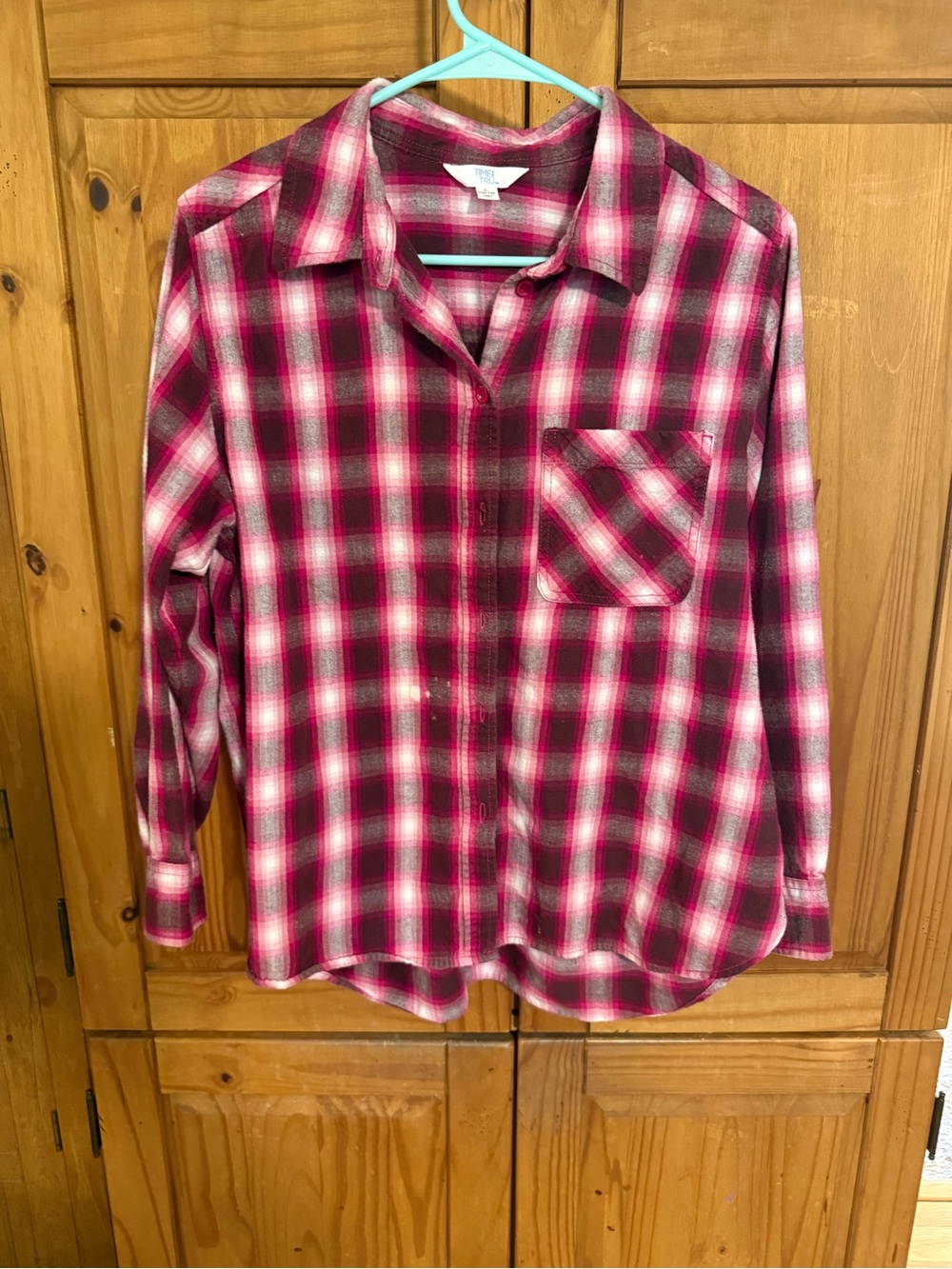 Time and Tru Pink and Black Plaid Button-Down Shirt